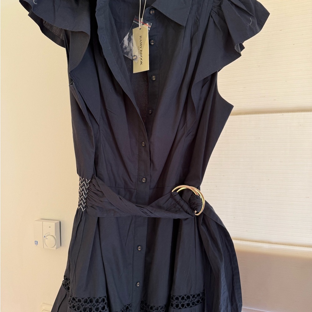 Ramy Brook Navy Ruffle Midi Dress